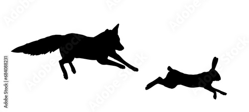 The silhouettes running fox and hare.