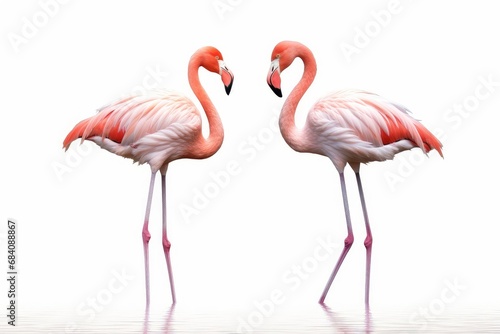 flamingos on white background, Generative AI 