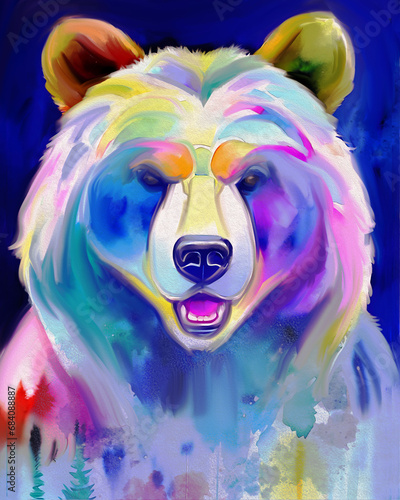 Bear portrait of Artwork Illustration in a colored watercolor style - A painting of a wild bear