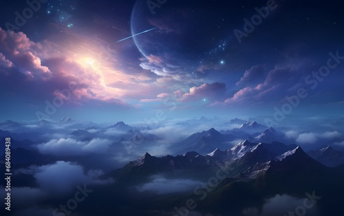 Dreamy Night Sky Over the Majestic Mountains