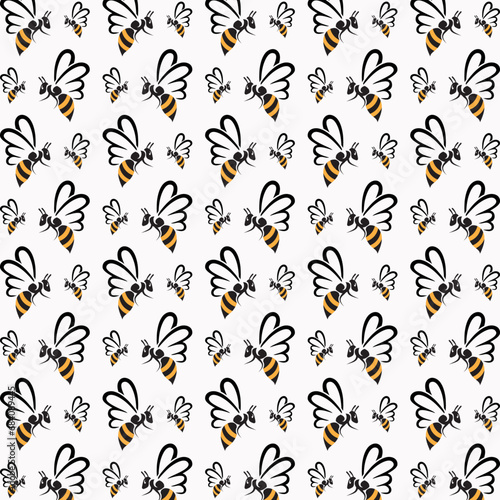 Bee illustration seamless pattern colorful trendy vector background