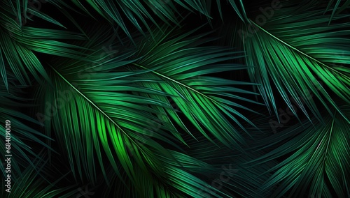 beautiful palm leaves in wild tropical palm garden, dark green palm leaf texture concept © jambulart
