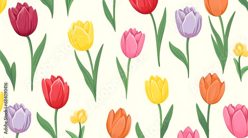 Colorful hand draw tulip seamless pattern background  © feeng