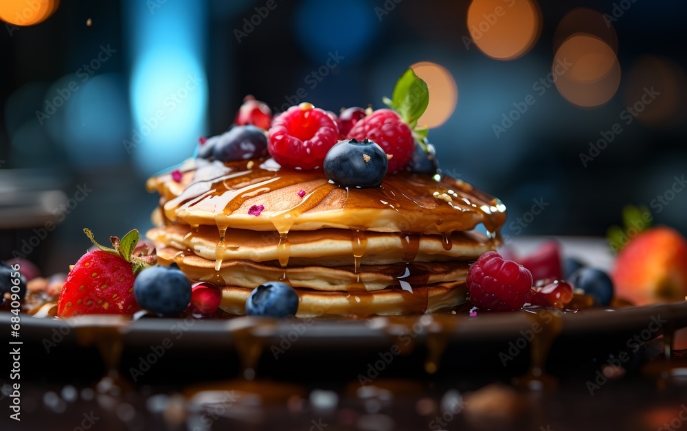 Delicious Pancake Stack with Fresh Berries and Syrup Delicious Pancake Stack with Fresh Berries and Syrup