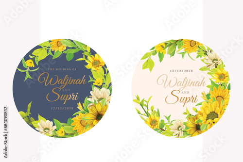 sunflower floral sticker and label illustration
