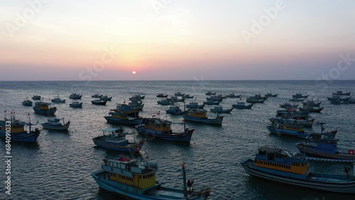 boats at sunset in Phu Quy islands, Binh Thuan province, Viet Nam