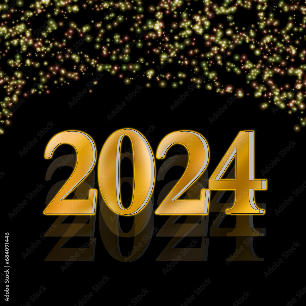 Golden text new year 2024 glitter shimmering Golden text new year 2024 glitter shimmering