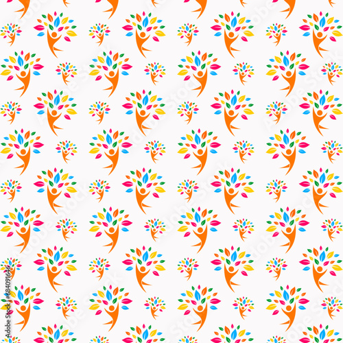 Healthy people art illustration seamless pattern colorful trendy vector background