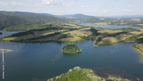 Aerial view of Yovkovtsi Reservoir, Veliko Tarnovo Region, Bulgaria photo