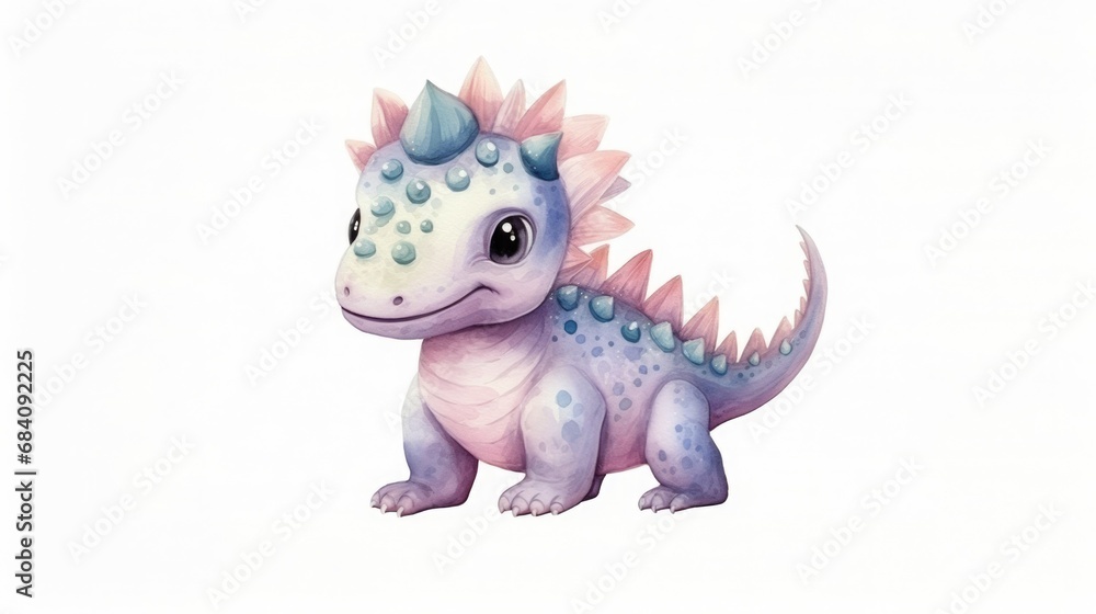 smiling little dinosaur watercolor illustration,isolated on white background