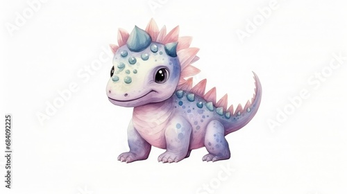 smiling little dinosaur watercolor illustration,isolated on white background © Maryna