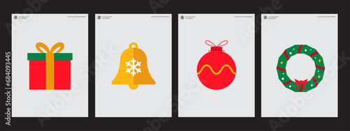 Poster of Chrismas. A set of flat vector illustrations. December 25. Minimalist, geometric, background pattern, icon. Perfect for poster, media banner, cover or postcard.