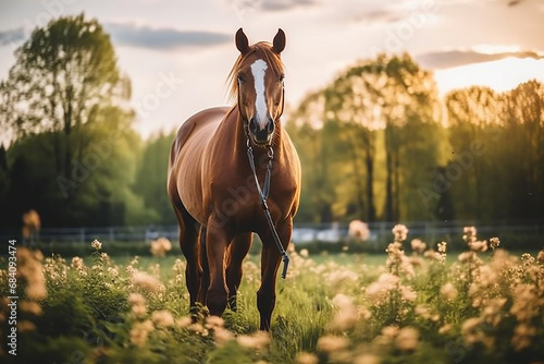 Beautiful horse on pasture in spring