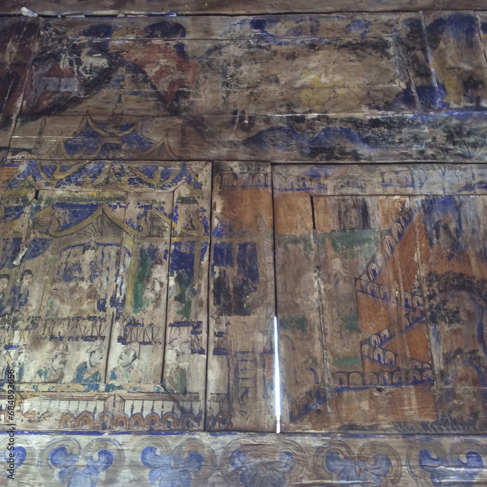 Old mural that are in an incomplete condition inside Wat Phra That Lampang Luang, Thailand Old mural that are in an incomplete condition inside Wat Phra That Lampang Luang, Thailand