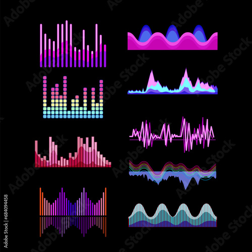 equalizer music set cartoon. audio voice, digital abstract, sonic wave equalizer music sign. isolated symbol vector illustration
