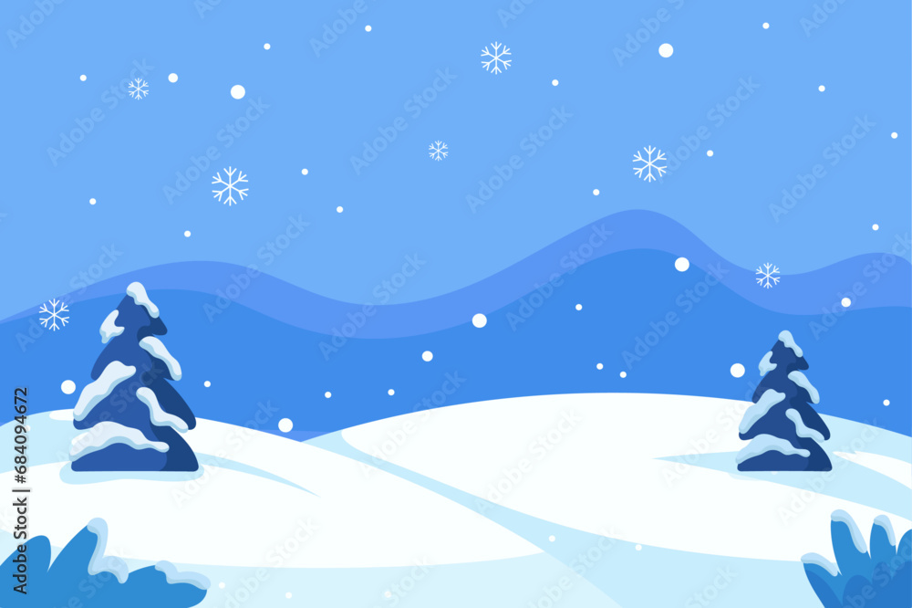 flat winter design landscape background