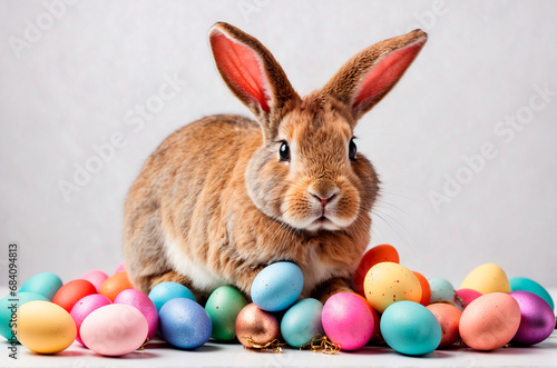 Easter Bunny and Colorful Eggs © Viktoriia Pletska