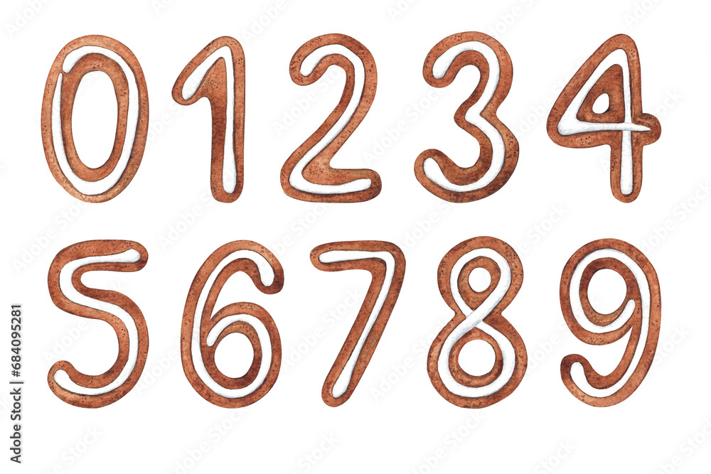 A set of numbers in the form of Christmas gingerbread cookies on a white background. Suitable for holiday and New Year's inscriptions with dates with the number 1, 2, 3, 4, 5, 6, 7, 8, 9, 0 A set of numbers in the form of Christmas gingerbread cookies on a white background. Suitable for holiday and New Year's inscriptions with dates with the number 1, 2, 3, 4, 5, 6, 7, 8, 9, 0