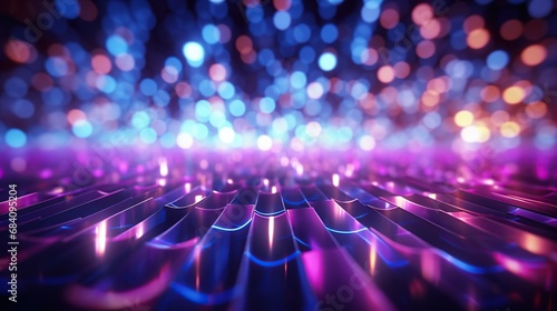Abstract Purple Futuristic Bokeh Background Neon Lights. Generative AI