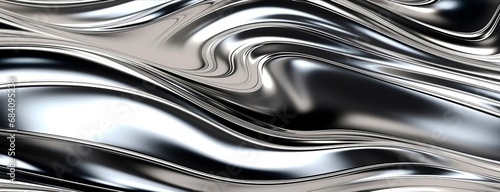 Close up Abstract Liquid metallic silver or steel  texture, background , waves and curves, wallpaper banner copy space for text