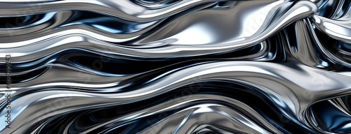 Close up Abstract Liquid metallic silver or steel  texture  background   waves and curves  wallpaper banner copy space for text