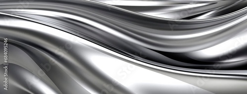 Close up Abstract Liquid metallic silver or steel texture, background , waves and curves, wallpaper banner copy space for text