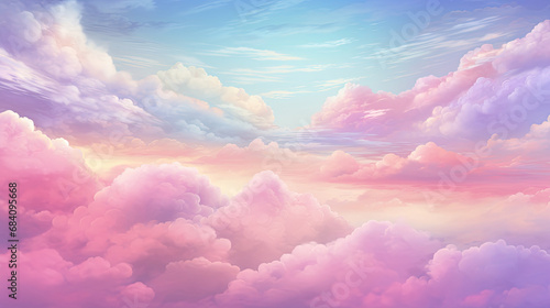 Beautiful cloudscape with blue sky and pink clouds, Pink clouds in the sky stage fluffy cotton candy ,summer paradise dreamy concept.