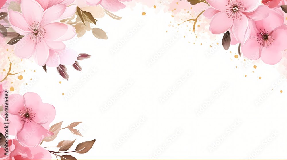 Fototapeta premium Pink flower frame background with watercolor