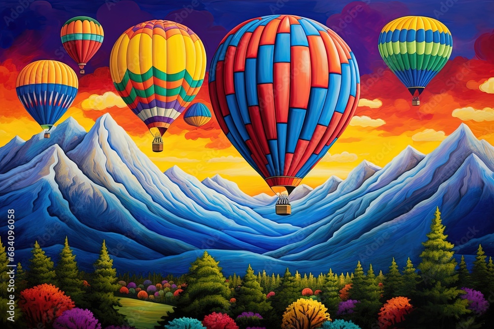 Fototapeta premium Colorful hot air balloons flying over the beautiful landscape of nature
