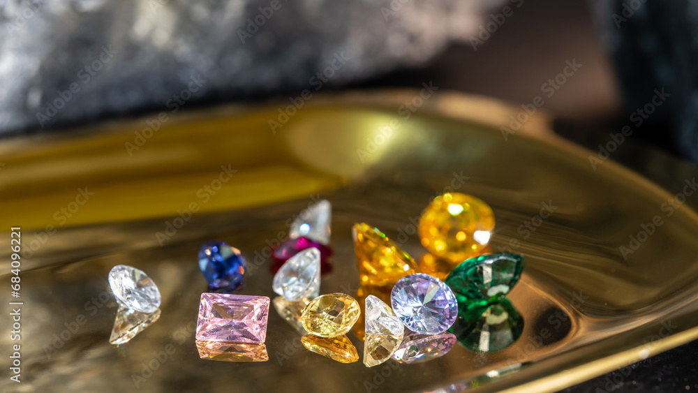 Natural Sapphire gemstone, Jewel or gems on black shine color, Collection of many natural gemstones on stone Natural Sapphire gemstone, Jewel or gems on black shine color, Collection of many natural gemstones on stone