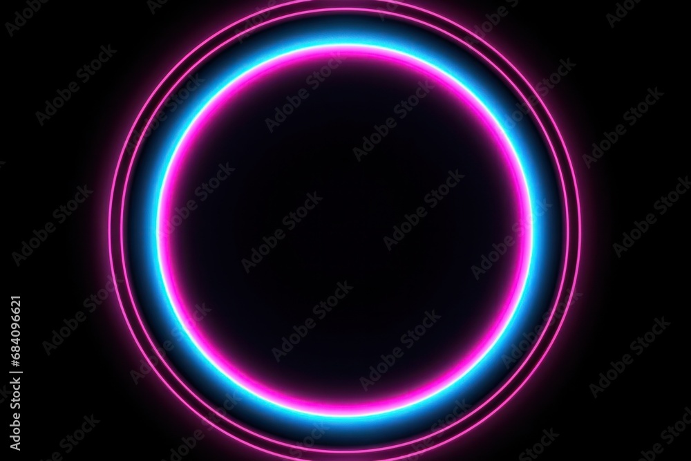 Neon cylinder circle with blue and pink lights, color field, colorful moebius, darksynth, dark sky. Generative AI Neon cylinder circle with blue and pink lights, color field, colorful moebius, darksynth, dark sky. Generative AI