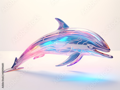 colourful crystal Dolphin on a white background. 3d render. Blue and pink.