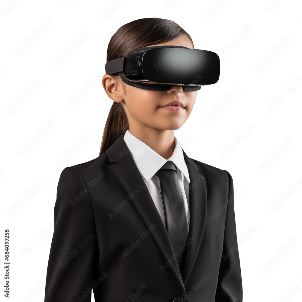 Brunette in virtual reality glasses, cut out - stock png. Brunette in virtual reality glasses, cut out - stock png.