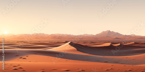 landscape of a dry desert with sand dunes, evening light