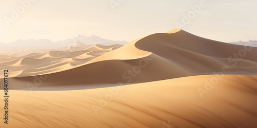 landscape of a hot desert with large sand dunes