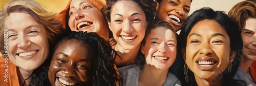 Smiling faces of different races woman. different age ethnic group. Happy diverse multiethnic women human resource of international company bond look at camera