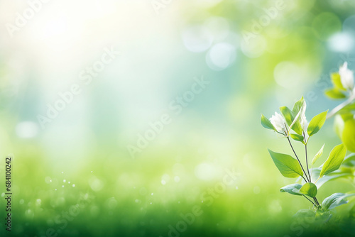 Natural growing grass field. Spring background. Spring and nature background concept, Closeup green grass field with blurred park and sunlight.