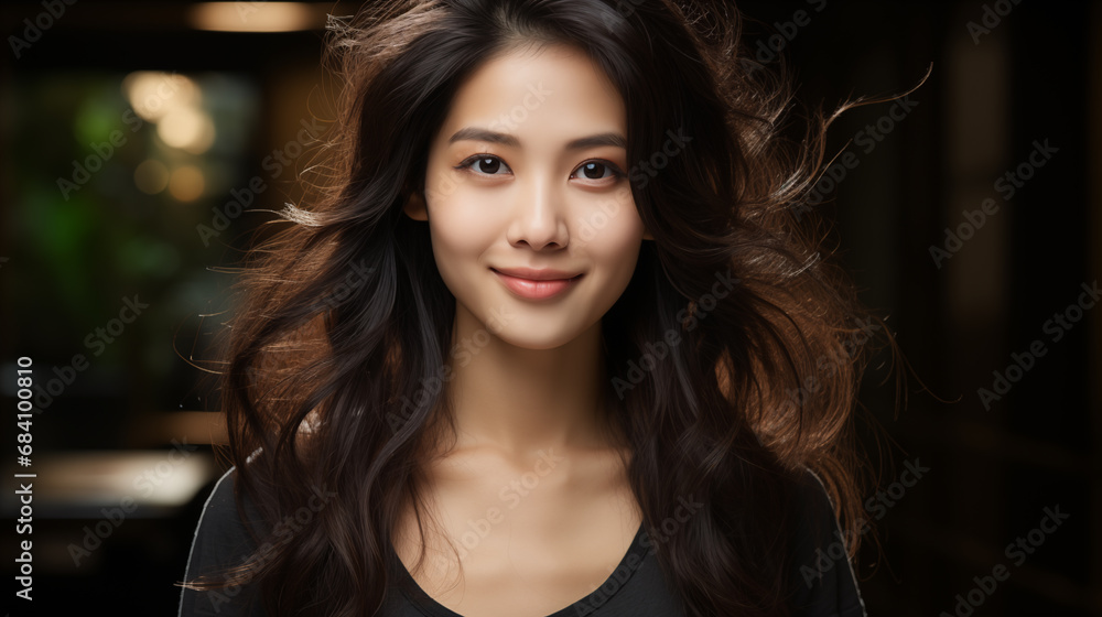 Portrait of a beautiful Asian girl, smiling and looking into the camera. Portrait of a beautiful Asian girl, smiling and looking into the camera.