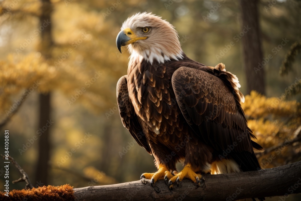 Close-up portrait of a beautiful eagle bird on a tree branch in the forest. Wildlife, nature reserve concepts. Close-up portrait of a beautiful eagle bird on a tree branch in the forest. Wildlife, nature reserve concepts.