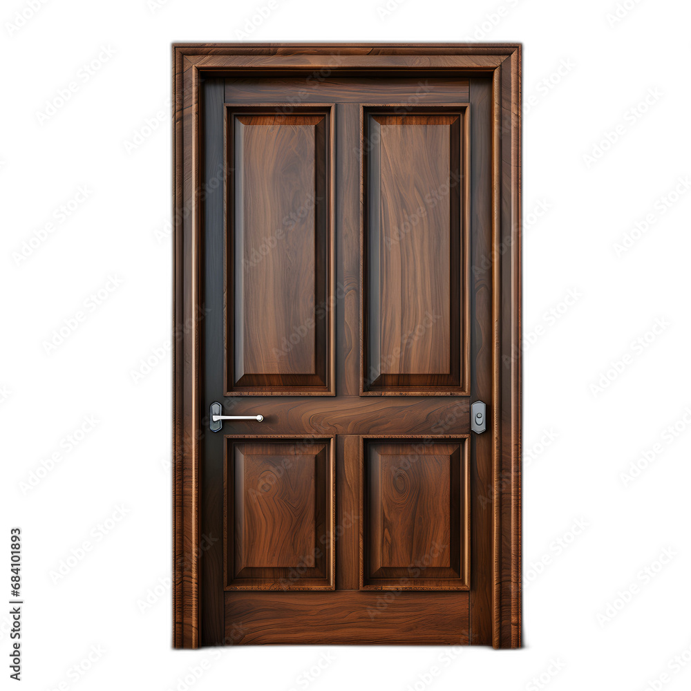 Wooden door isolated on transparent or white background, png