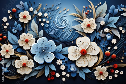 Blue floral background with flowers and leaves for Australia Day.  photo
