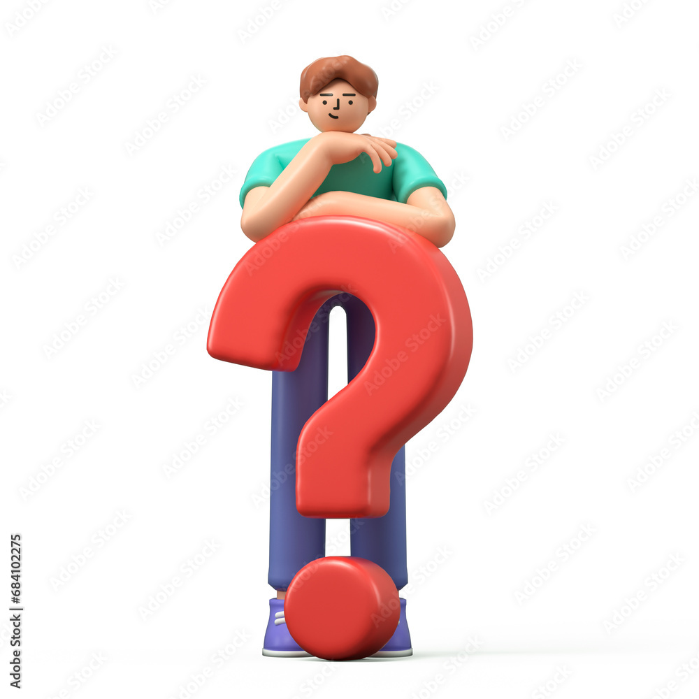 A 3D cartoon character with a red question mark.Confused man thinking in a thoughtful pose with question mark.Choice, problem solving concept. 3d rendering,conceptual image A 3D cartoon character with a red question mark.Confused man thinking in a thoughtful pose with question mark.Choice, problem solving concept. 3d rendering,conceptual image