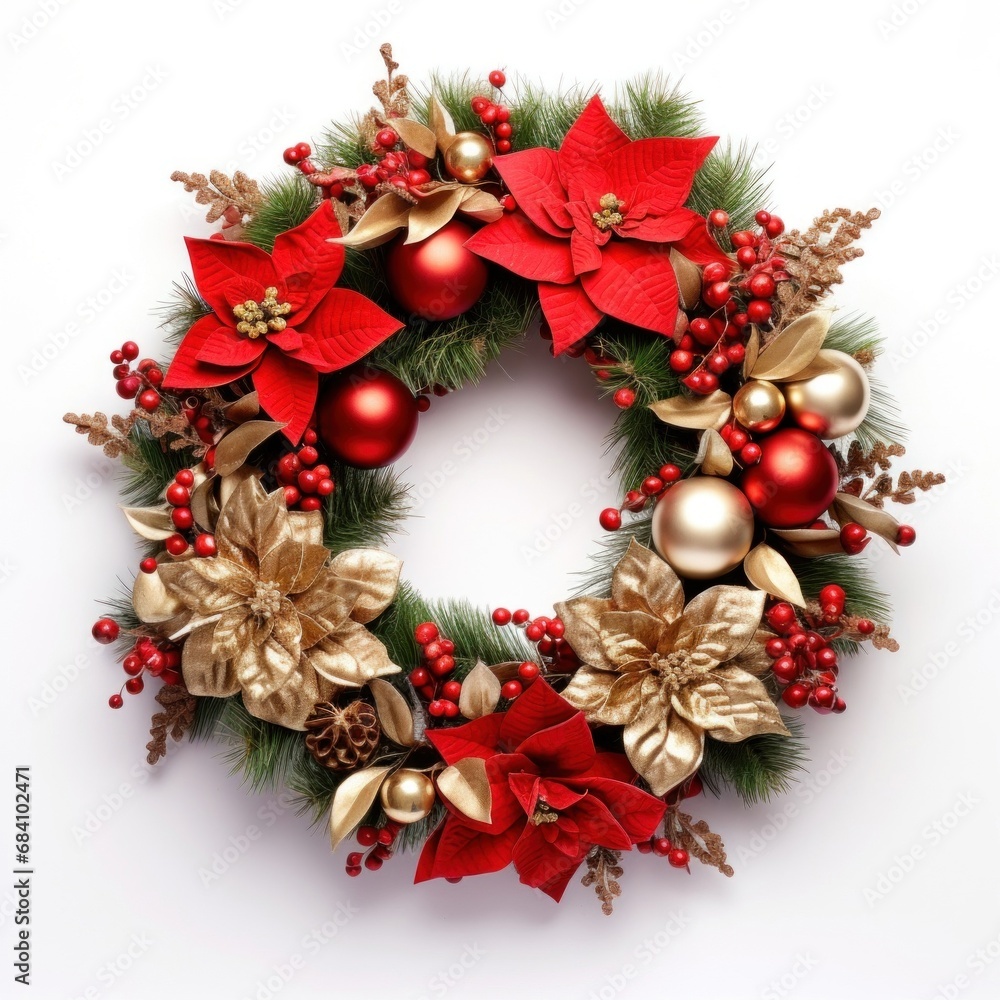 Modern Christmas wreath on white background