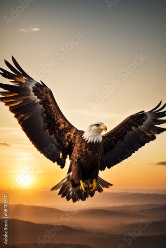 Wallpaper Mural Close-up of a beautiful eagle flying at sunset against the sky. Wildlife, protected birds concepts. Torontodigital.ca