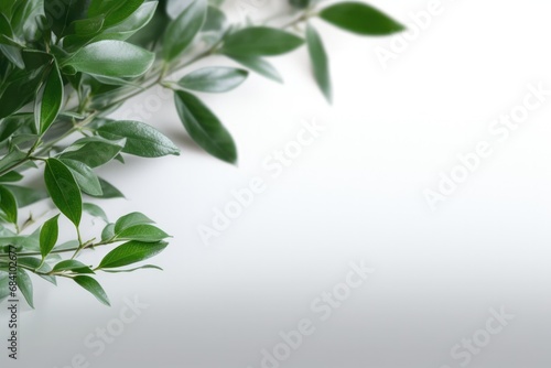 Border Of Green Branches With Snowflakes On Transparent Or White Background Photorealism