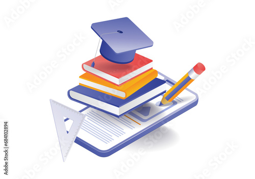 Smartphone online virtual school education infographic concept