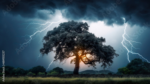 lightning and tree. Generative Ai
