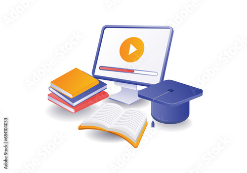 Online school education illustration concept with laptop