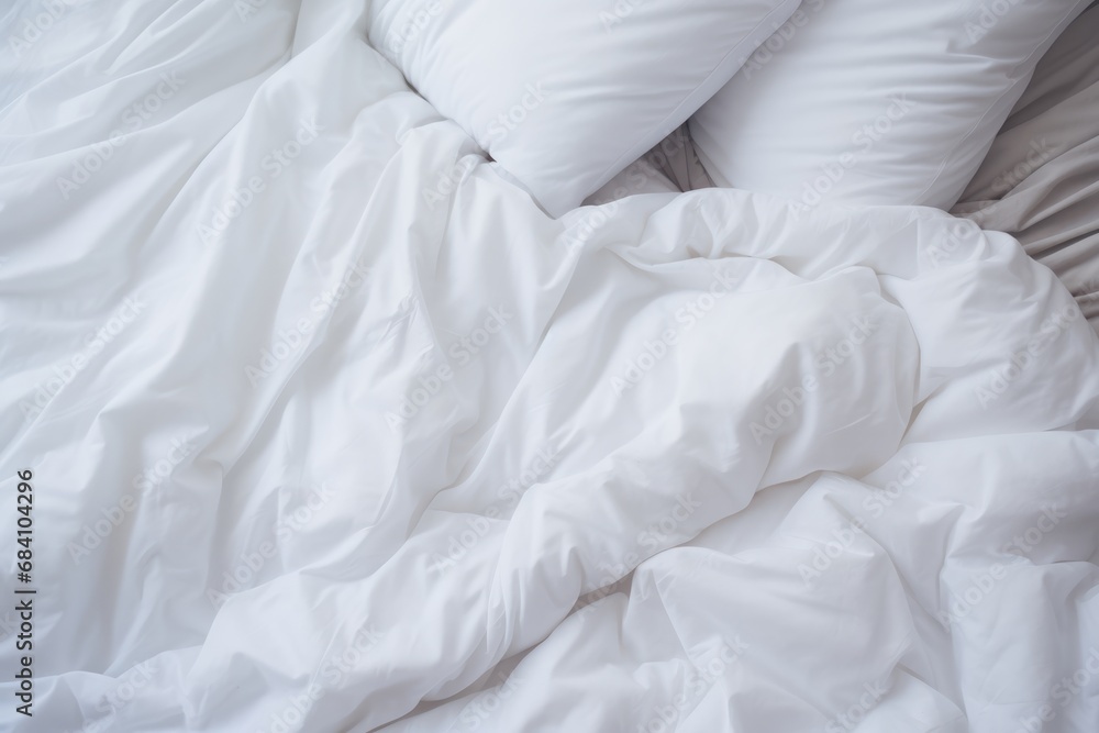 White Duvet On Bed, Preparing For Winter Season Photorealism. Сoncept Snowy Landscapes, Cozy Home Decor, Winter Fashion, Warm Comfort Foods White Duvet On Bed, Preparing For Winter Season Photorealism. Сoncept Snowy Landscapes, Cozy Home Decor, Winter Fashion, Warm Comfort Foods