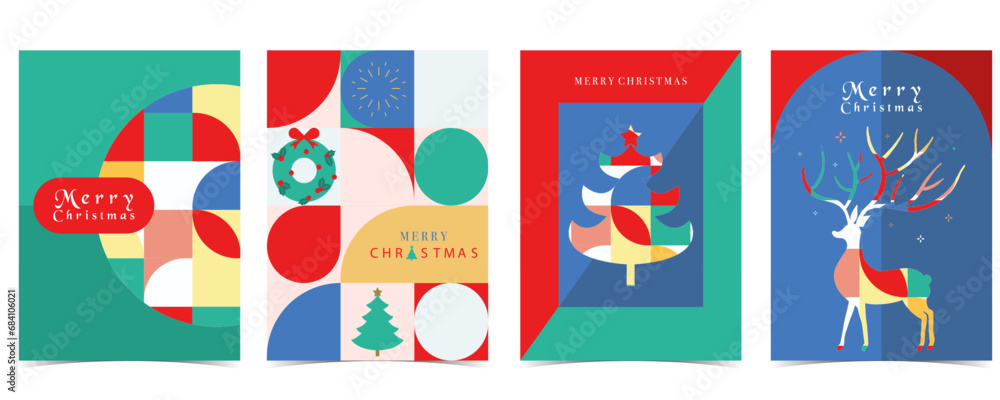 Christmas background with tree,present,wreath.Editable vector illustration for postcard,a4 size